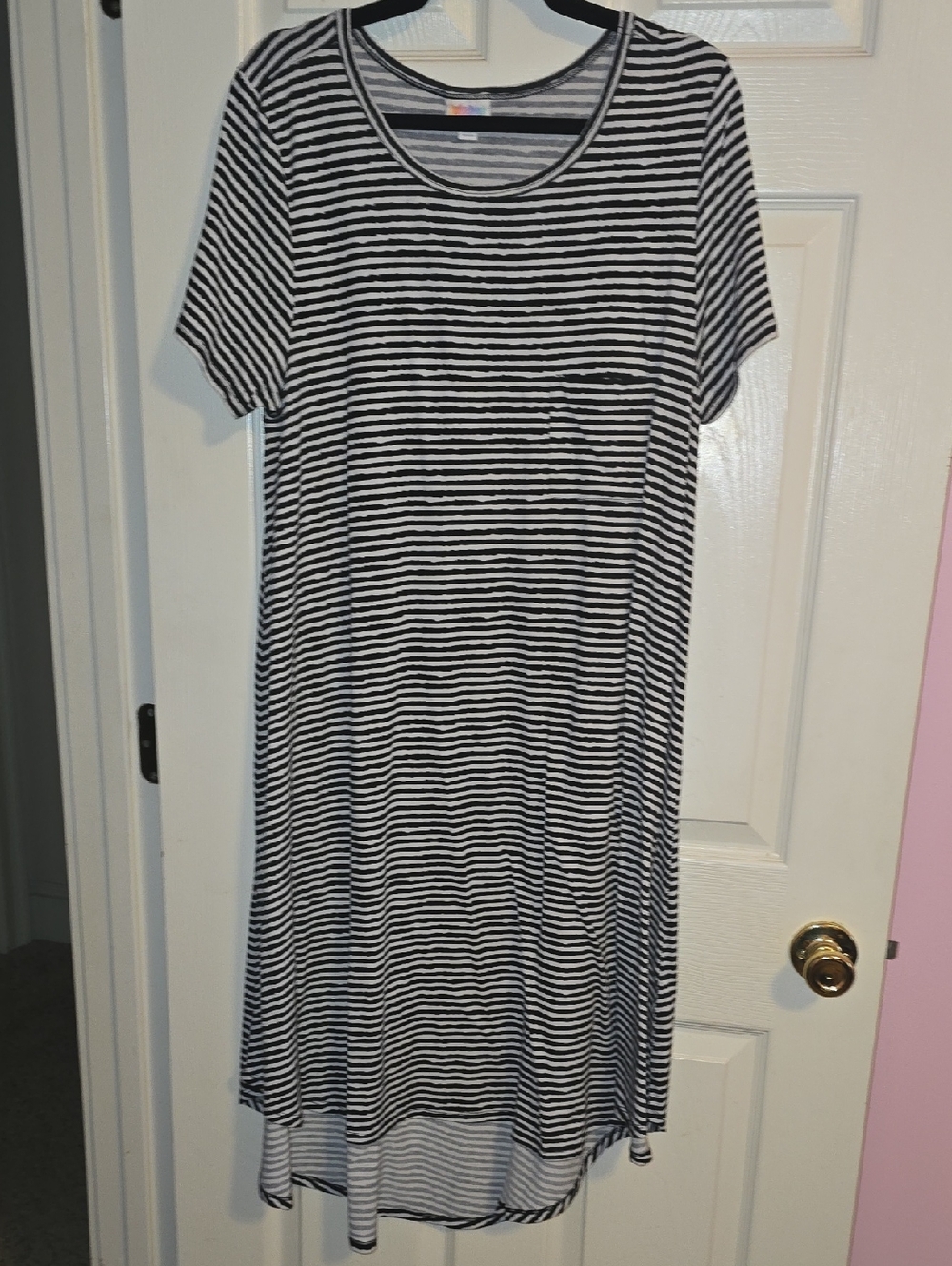 LuLaRoe Carly Black & White Striped High-Low Tee Dress